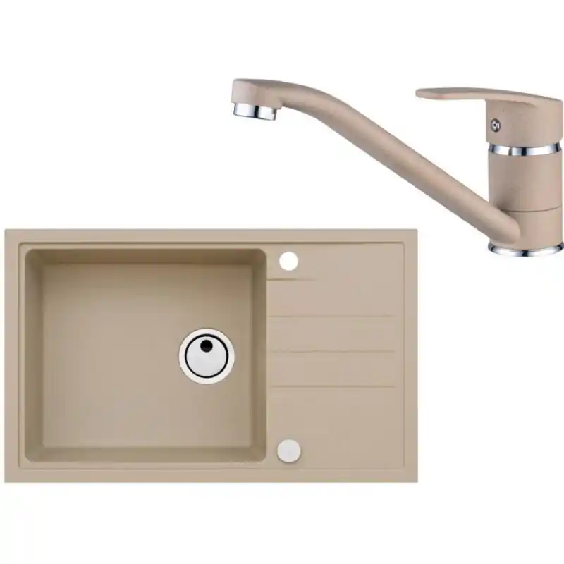 ALVEUS Set INTERMEZZO 130 Granitspüle 780x480 mm + Küchenarmatur NINA, beige Ausverkauf