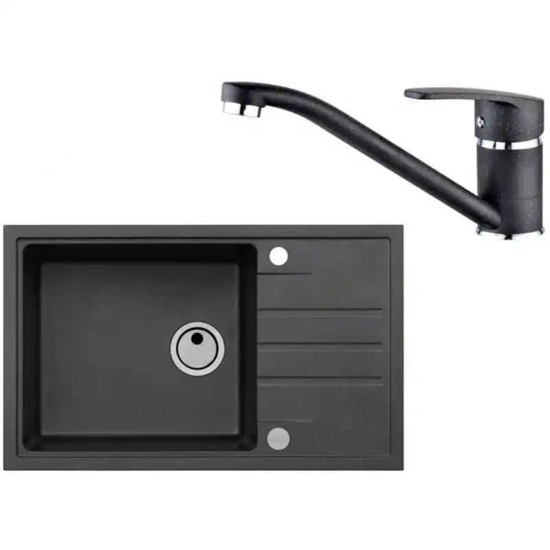 Aktuell ALVEUS Set INTERMEZZO 130 Granitspüle 780x480 mm + Küchenarmatur NINA, schwarz