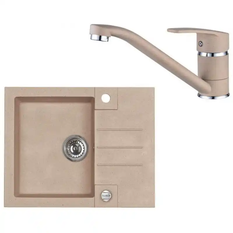 Bestpreis ALVEUS Set ROCK 30 Granitspüle 595x475 mm + Küchenarmatur NINA, beige