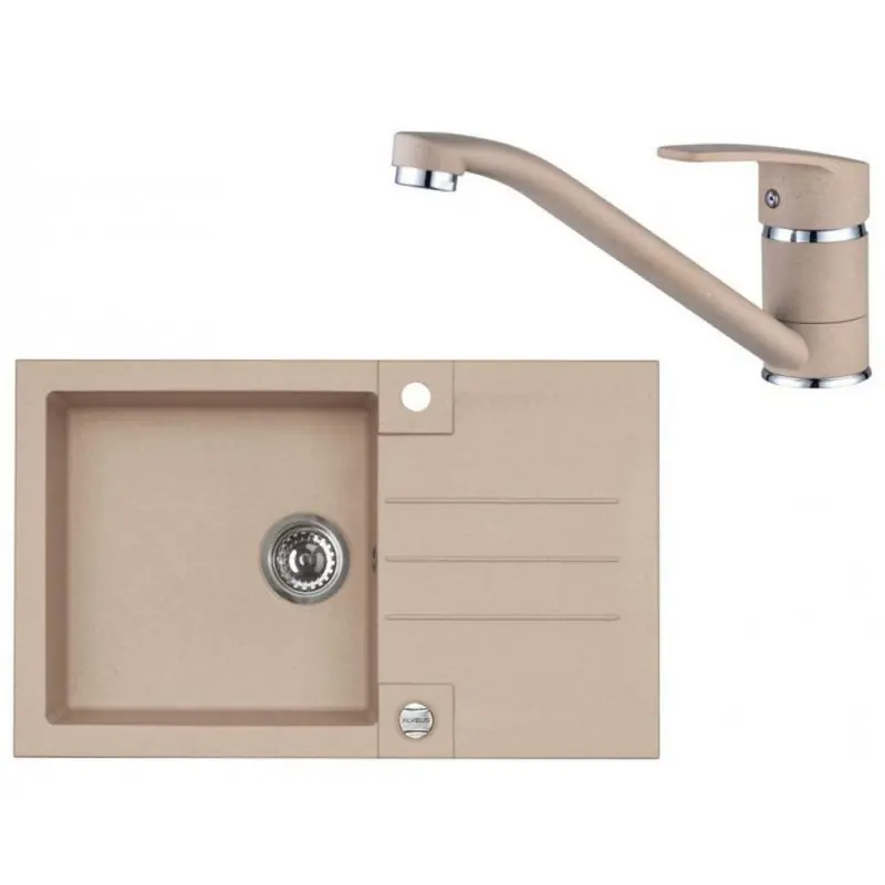 ALVEUS Set ROCK 130 Granitspüle 780x480 mm + Küchenarmatur NINA, beige Preisknaller