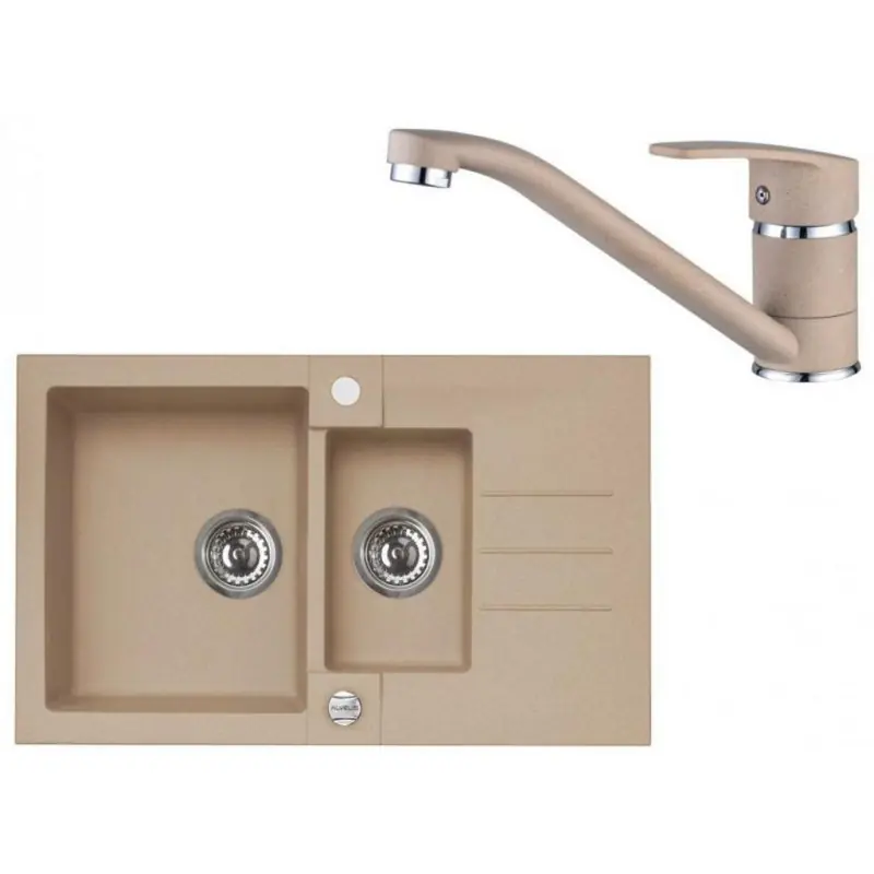 Sichere Zahlung ALVEUS Set ROCK 70 Granitspüle 780x480 mm + Küchenarmatur NINA, beige
