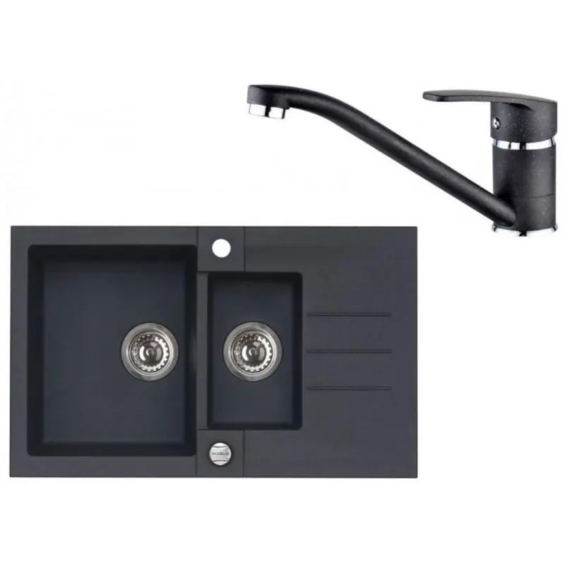 ALVEUS Set ROCK 70 Granitspüle 780x480 mm + Küchenarmatur NINA, schwarz Geprüft