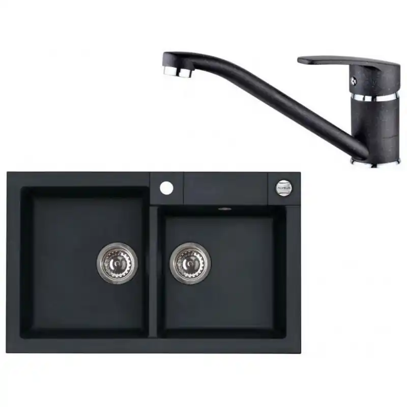 Bestseller ALVEUS Set ROCK 90 Granitspüle 780x480 mm + Küchenarmatur NINA, schwarz