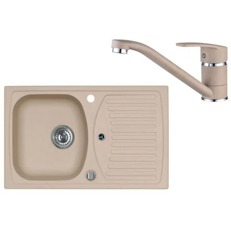 Nur Heute ALVEUS Set RECORD 30 Granitspüle 780x480 mm + Küchenarmatur NINA, beige