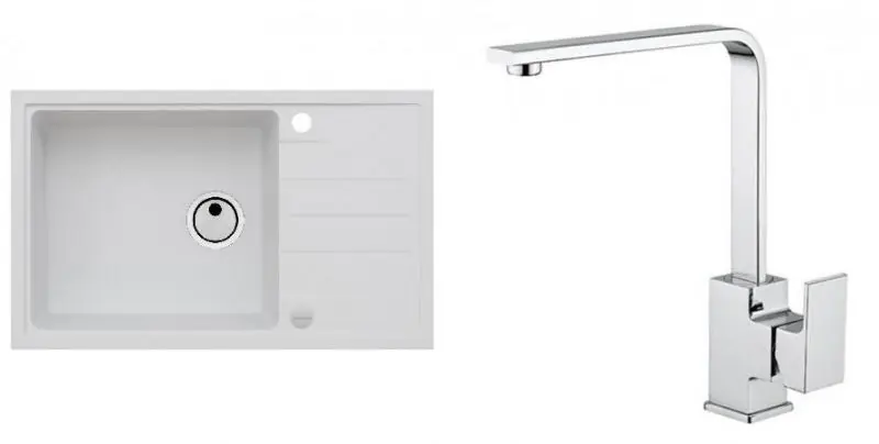 Aktuell ALVEUS Set INTERMEZZO 130 Granitspüle 780x480 mm + Küchenarmatur RENO, weiß