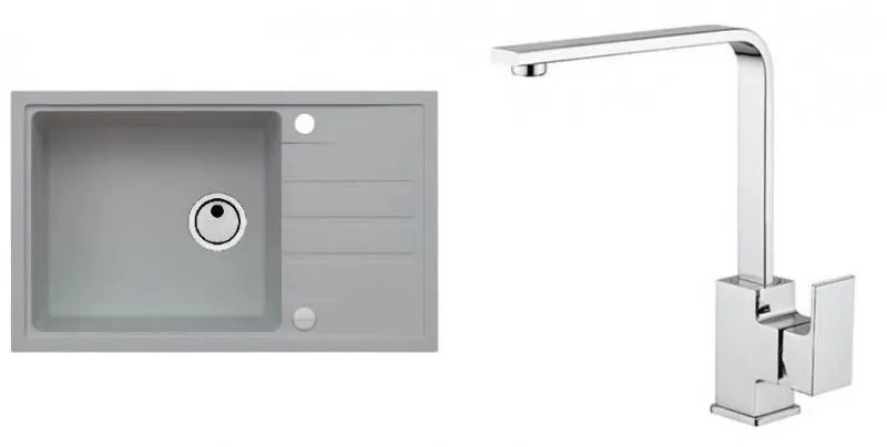ALVEUS Set INTERMEZZO 130 Granitspüle 780x480 mm + Küchenarmatur RENO, beton Expressversand