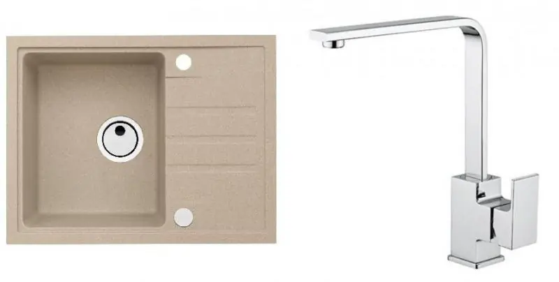 Direktkauf ALVEUS Set INTERMEZZO 30 Granitspüle 620x480 mm + Küchenarmatur RENO, beige