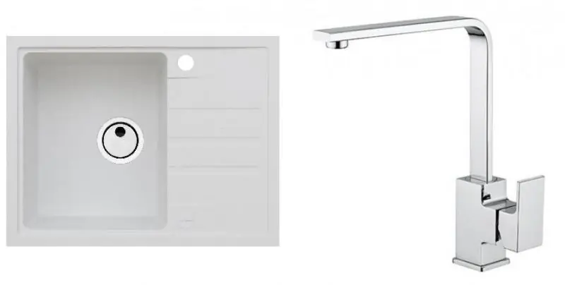 ALVEUS Set INTERMEZZO 30 Granitspüle 620x480 mm + Küchenarmatur RENO, weiß Nur Heute