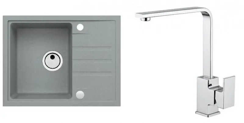 Neuheit ALVEUS Set INTERMEZZO 30 Granitspüle 620x480 mm + Küchenarmatur RENO, beton