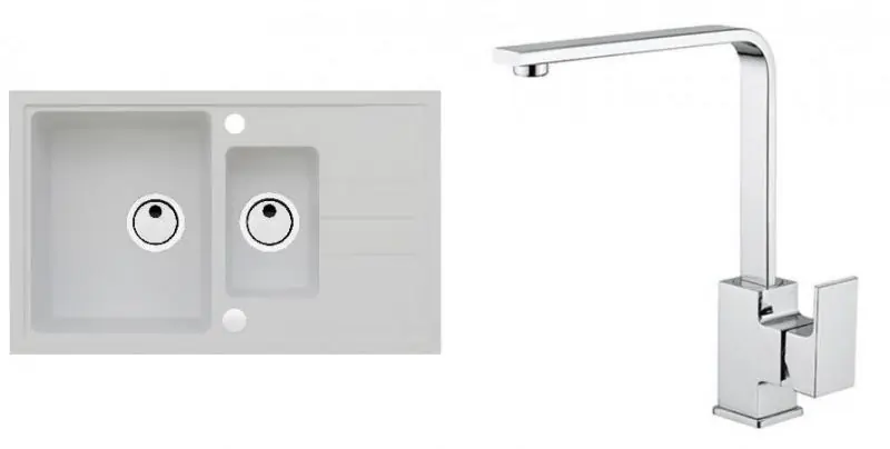 Bestseller ALVEUS Set INTERMEZZO 70 Granitspüle 780x480 mm + Küchenarmatur RENO, weiß