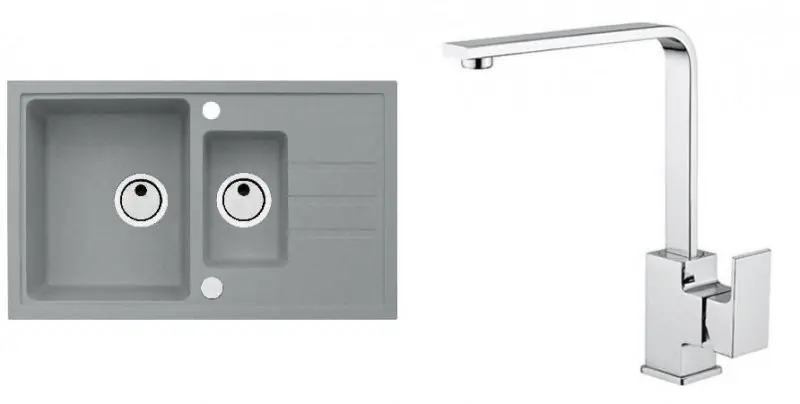 ALVEUS Set INTERMEZZO 70 Granitspüle 780x480 mm + Küchenarmatur RENO, beton Direkt Vom Hersteller