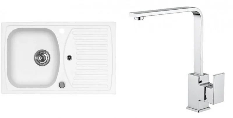Sale ALVEUS Set RECORD 30 Granitspüle 780x480 mm + Küchenarmatur RENO, weiß