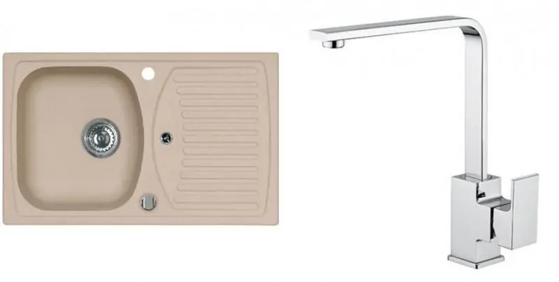 ALVEUS Set RECORD 30 Granitspüle 780x480 mm + Küchenarmatur RENO, beige Angebot