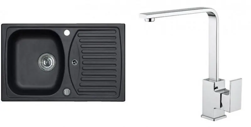 Solange Der Vorrat Reicht ALVEUS Set RECORD 30 Granitspüle 780x480 mm + Küchenarmatur RENO, schwarz