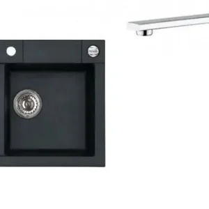 Zertifiziert ALVEUS Set ROCK 90 Granitspüle 780x480 mm + Küchenarmatur RENO, schwarz