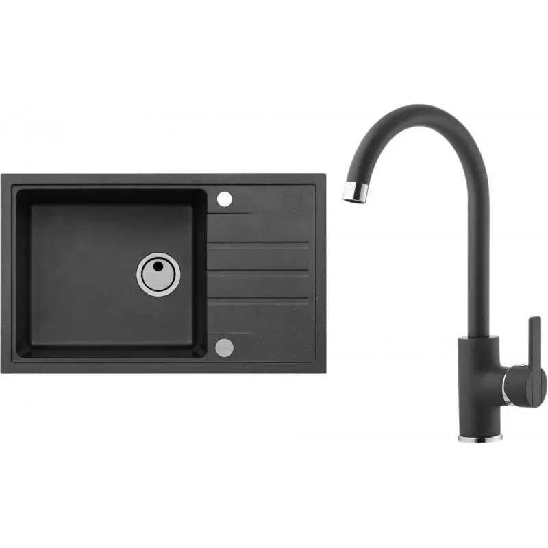 Sonderangebot ALVEUS Set INTERMEZZO 130 Granitspüle 780x480 mm + Küchenarmatur TONIA, schwarz