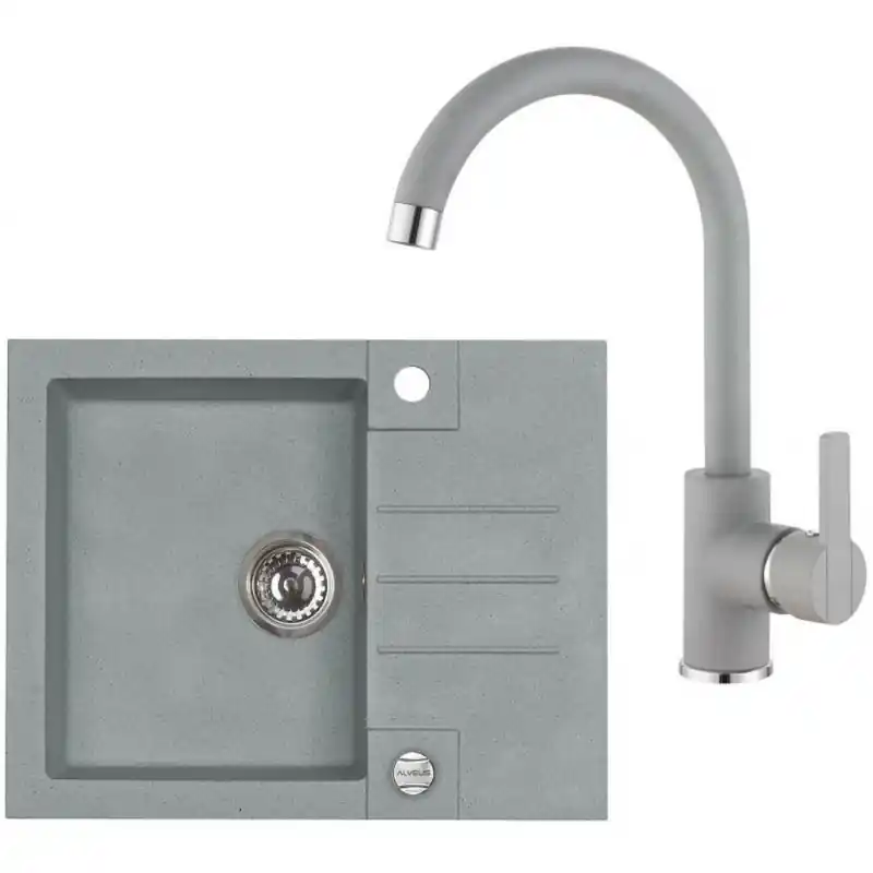 Top-Angebot ALVEUS Set ROCK 30 Granitspüle 595x475 mm + Küchenarmatur TONIA, beton