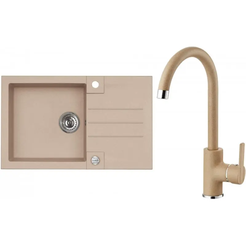 ALVEUS Set ROCK 130 Granitspüle 780x480 mm + Küchenarmatur TONIA, beige Knallerangebot