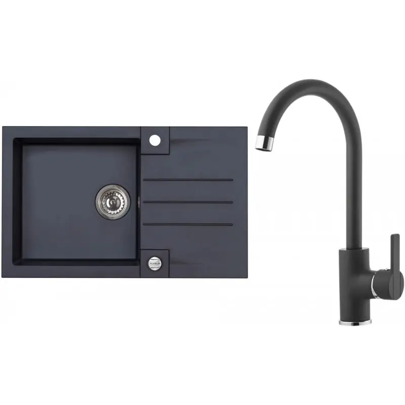 ALVEUS Set ROCK 130 Granitspüle 780x480 mm + Küchenarmatur TONIA, schwarz Bestseller