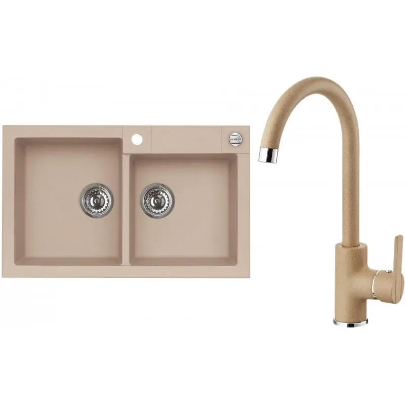 Ausverkauf ALVEUS Set ROCK 90 Granitspüle 780x480 mm + Küchenarmatur TONIA, beige