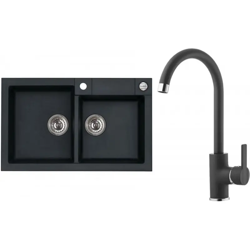 Solange Der Vorrat Reicht ALVEUS Set ROCK 90 Granitspüle 780x480 mm + Küchenarmatur TONIA, schwarz