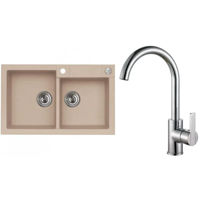 Schnäppchen ALVEUS Set ROCK 90 Granitspüle 780x480 mm + Küchenarmatur TONIA, beige + Chrom