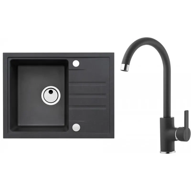 Nur Für Kurze Zeit ALVEUS Set INTERMEZZO 30 Granitspüle 620x480 mm + Küchenarmatur TONIA, schwarz