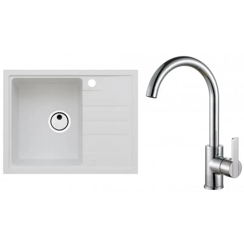 Versand Am Gleichen Tag ALVEUS Set INTERMEZZO 30 Granitspüle 620x480 mm + Küchenarmatur TONIA, weiß + Chrom