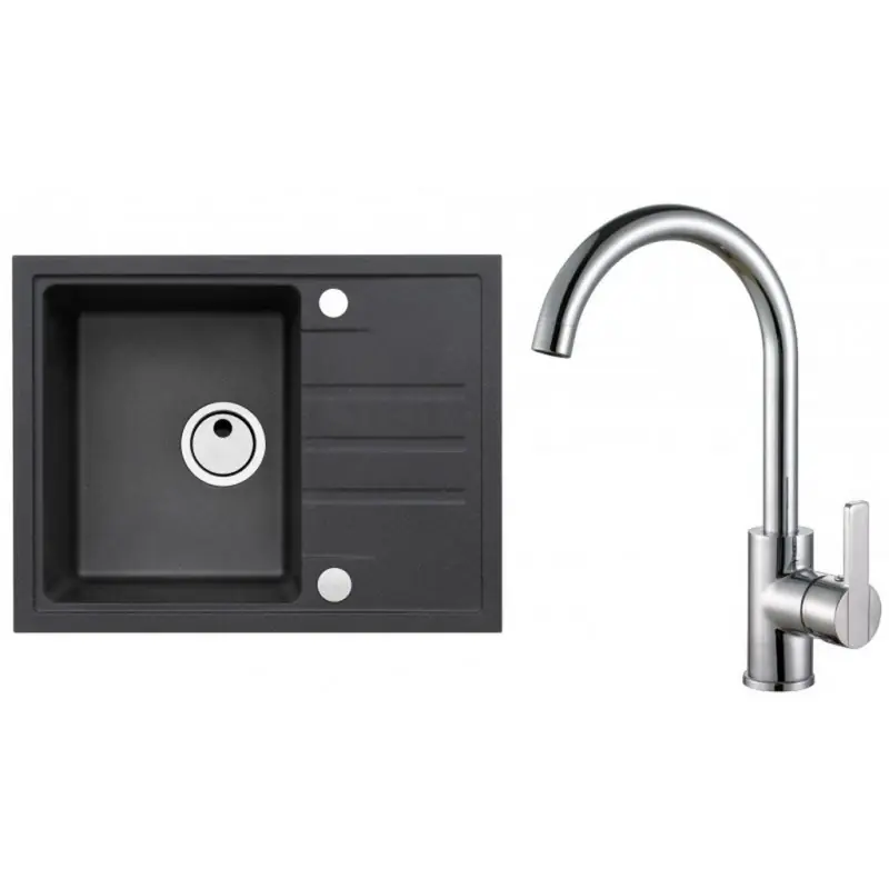 ALVEUS Set INTERMEZZO 30 Granitspüle 620x480 mm + Küchenarmatur TONIA, schwarz + Chrom Online Kaufen