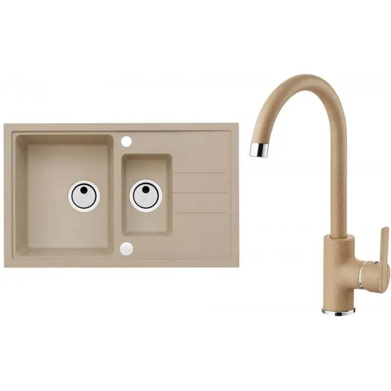 Zertifiziert ALVEUS Set INTERMEZZO 70 Granitspüle 780x480 mm + Küchenarmatur TONIA, beige