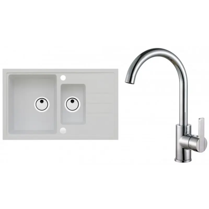 ALVEUS Set INTERMEZZO 70 Granitspüle 780x480 mm + Küchenarmatur TONIA, weiß + Chrom Markenware