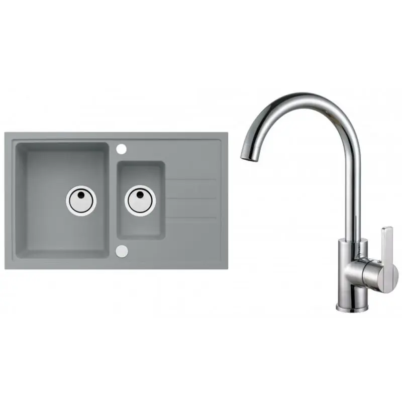 Schnäppchen ALVEUS Set INTERMEZZO 70 Granitspüle 780x480 mm + Küchenarmatur TONIA, beton + Chrom