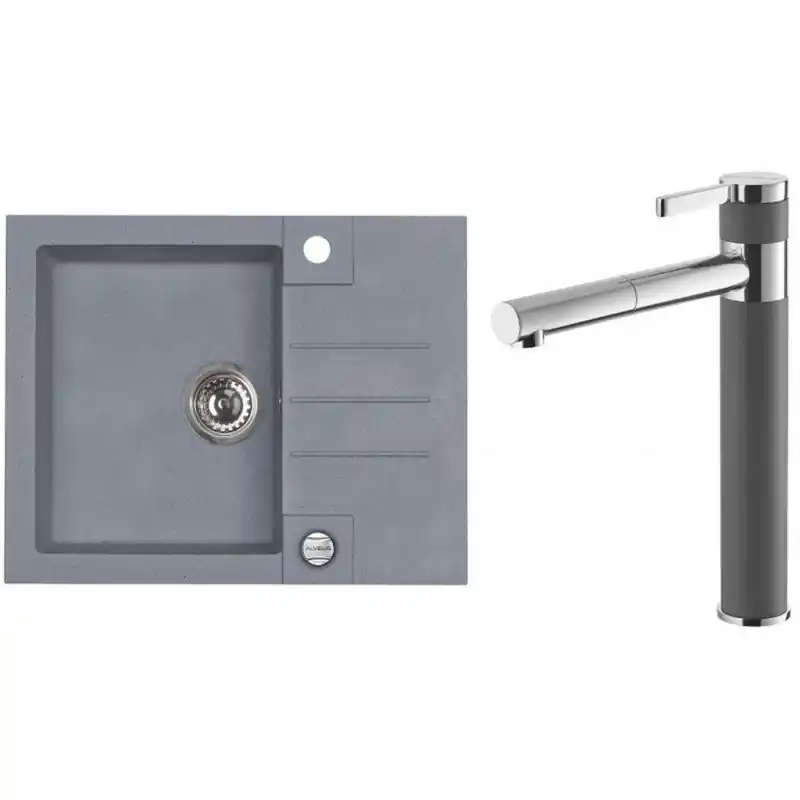 Neue Kollektion ALVEUS Set ROCK 30 Granitspüle 595x475 mm + Küchenarmatur ZINA, Steel 04