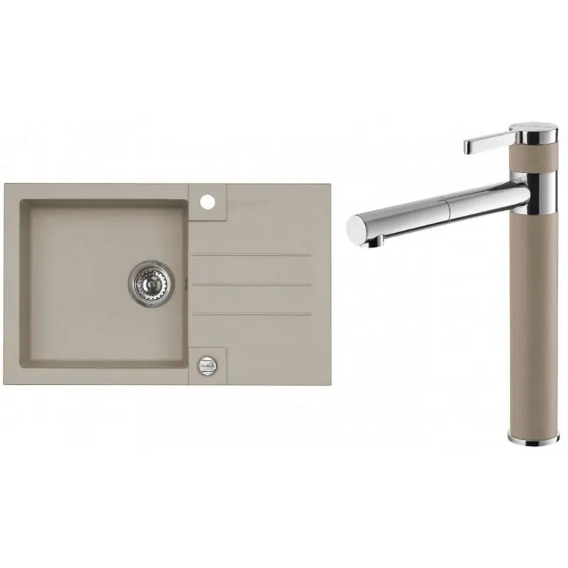 ALVEUS Set ROCK 130 Granitspüle 780x480 mm + Küchenarmatur ZINA, Pebble 02 Preisreduziert