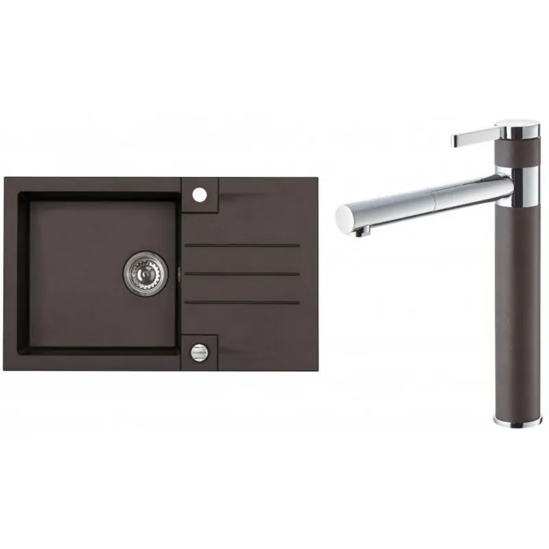 Neu Im Sortiment ALVEUS Set ROCK 130 Granitspüle 780x480 mm + Küchenarmatur ZINA, Chocolate 03