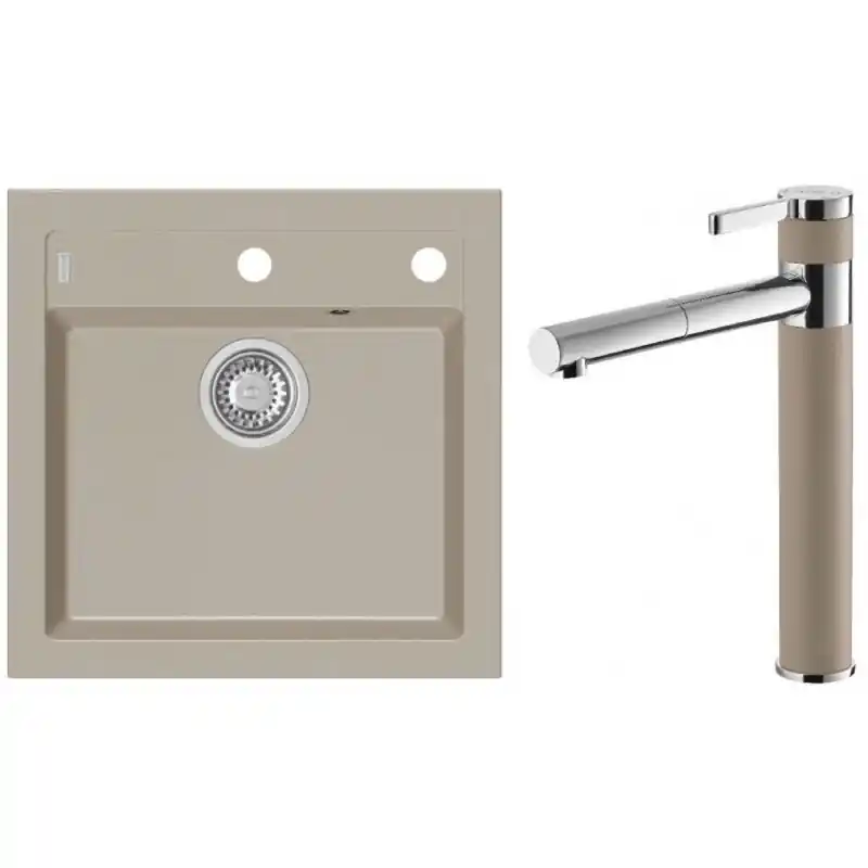 Nur Heute ALVEUS Set FORMIC 20 Granitspüle 520x510 mm + Küchenarmatur ZINA, Pebble 02