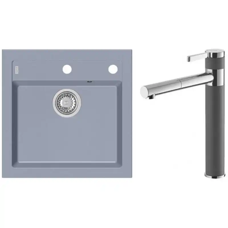 Knallerangebot ALVEUS Set FORMIC 20 Granitspüle 520x510 mm + Küchenarmatur ZINA, Steel 04