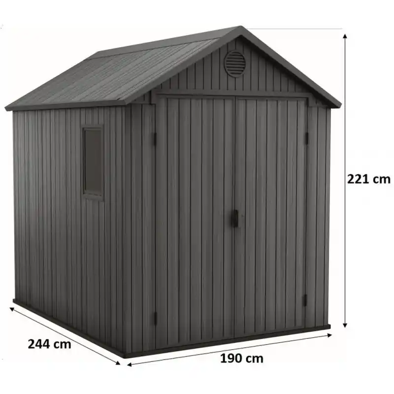KETER DARWIN 6 x 8 Kunststoffgerätehaus, 190 x 244 x 221 cm, grau 17210355 Sofort Bestellen