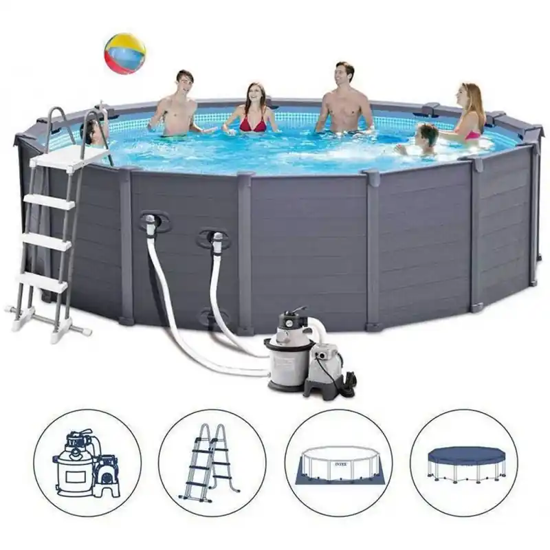 INTEX Graphite Gray Panel Pools Set Pool 478 x 124 cm mit Filter 26384GS Sale