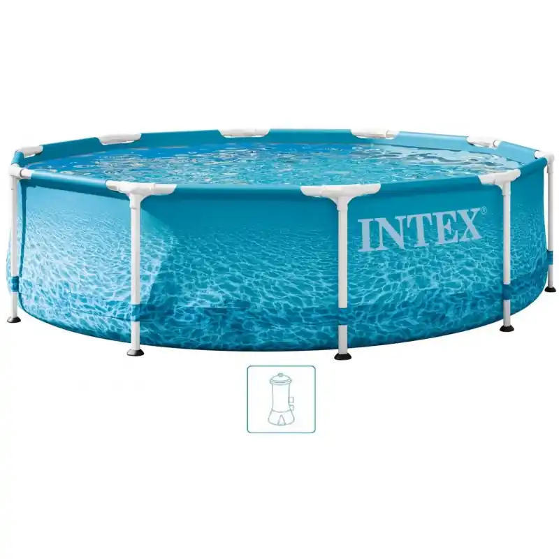 INTEX METAL FRAME BEACHSIDE Pool 305 × 76 cm mit Filteranlage 12V 28208GN Schneller Versand