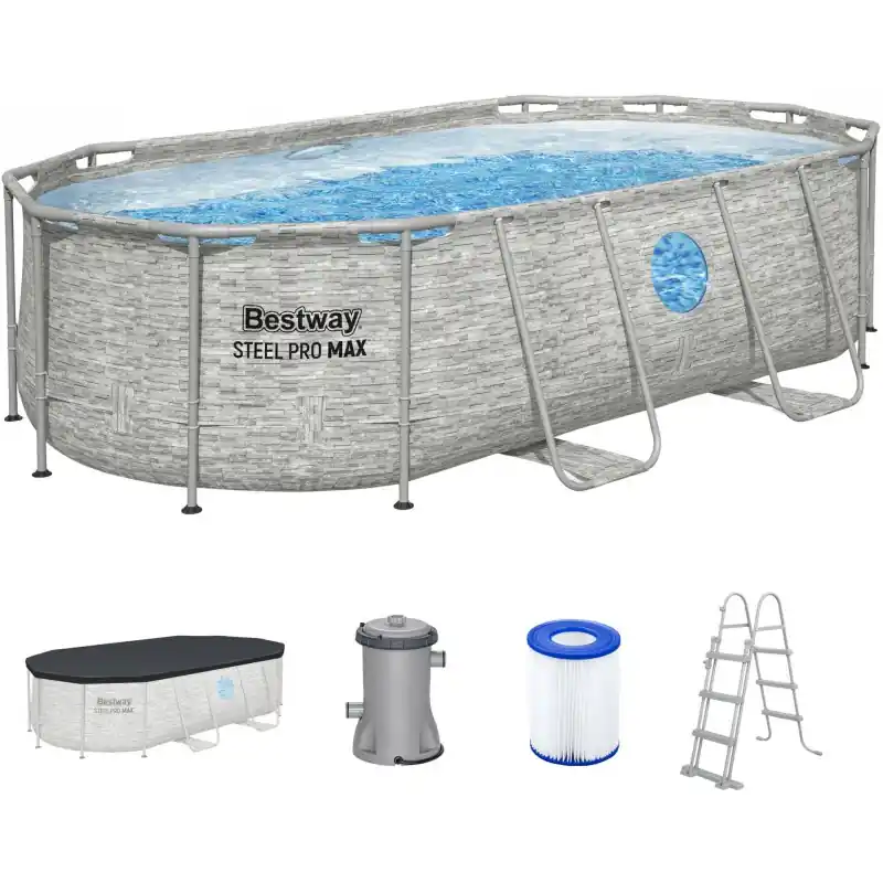 BESTWAY Steel Pro Max Splashview Frame Pool 427 x 250 x 100 cm, mit Filterpumpe 56714 Direktkauf