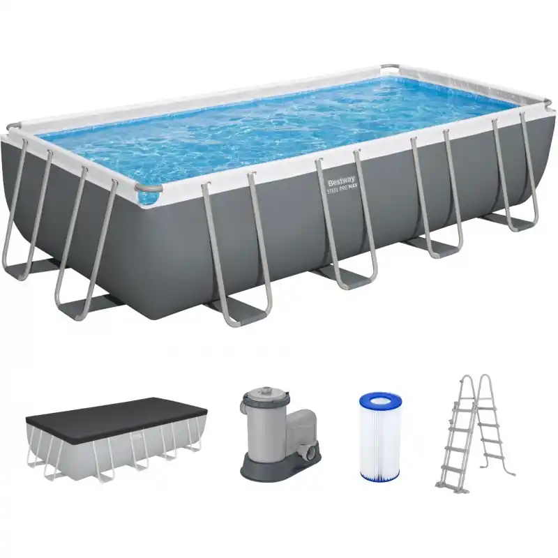 Geprüft BESTWAY Steel Pro Max Frame Pool, 549 x 274 x 122 cm, Komplett-Set mit Filterpumpe 56465