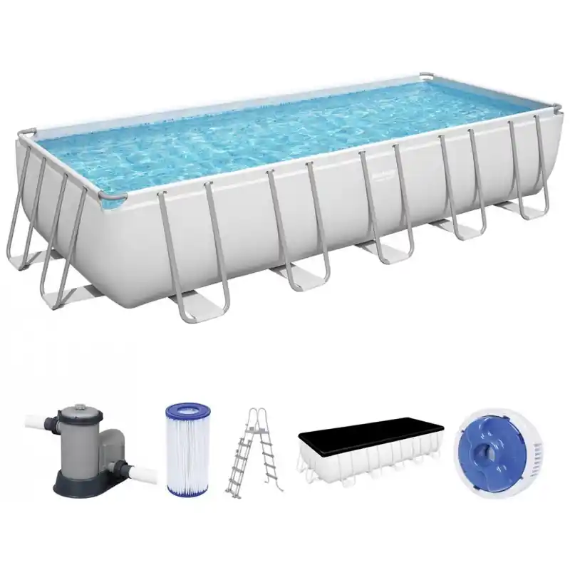 Abverkauf BESTWAY Power Steel Frame Pool 640 x 274 x 132 cm, Komplett-Set mit Filterpumpe 5611Z