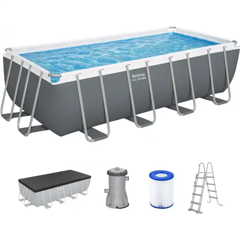 Top-Seller BESTWAY Steel Pro Max Frame Pool 488 x 244 x 122 cm, Komplett-Set mit Filterpumpe 56670
