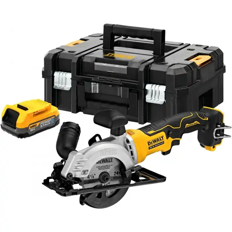 Echt DeWALT DCS571E1T-XJ Akku-Handkreissäge (115mm/18V/1x1,7Ah PowerStack)ohne Ladegerät, Tstak
