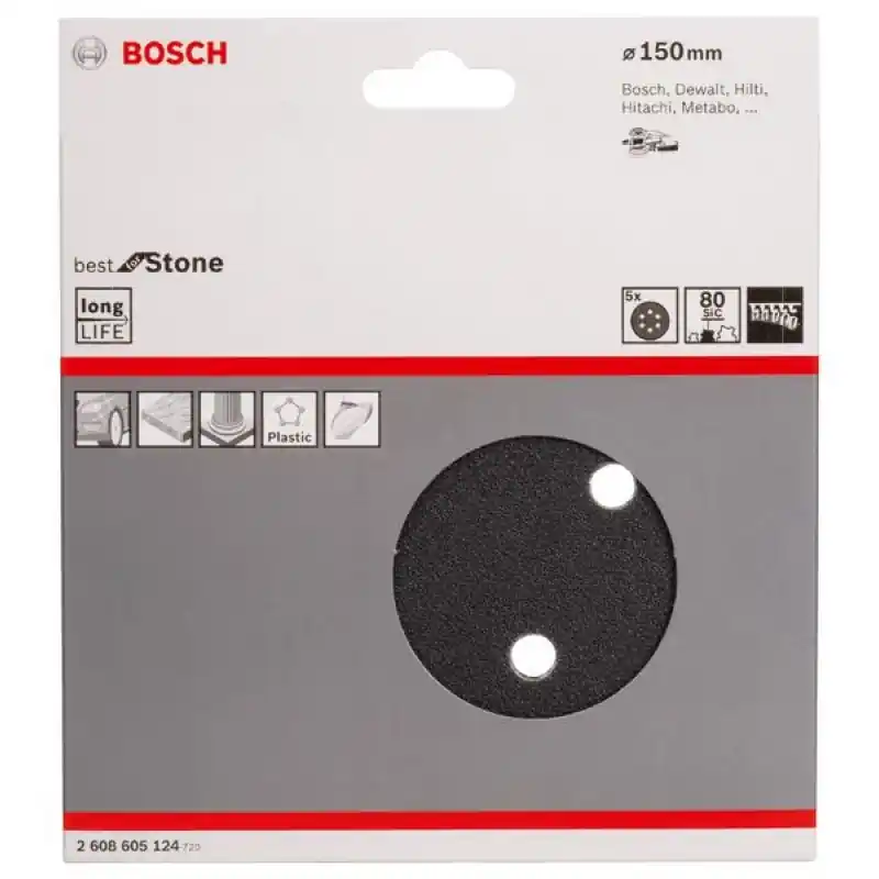 BOSCH Schleifpapier F355, Packung 5 Stück 150 mm, 80 2608605124 Schneller Versand
