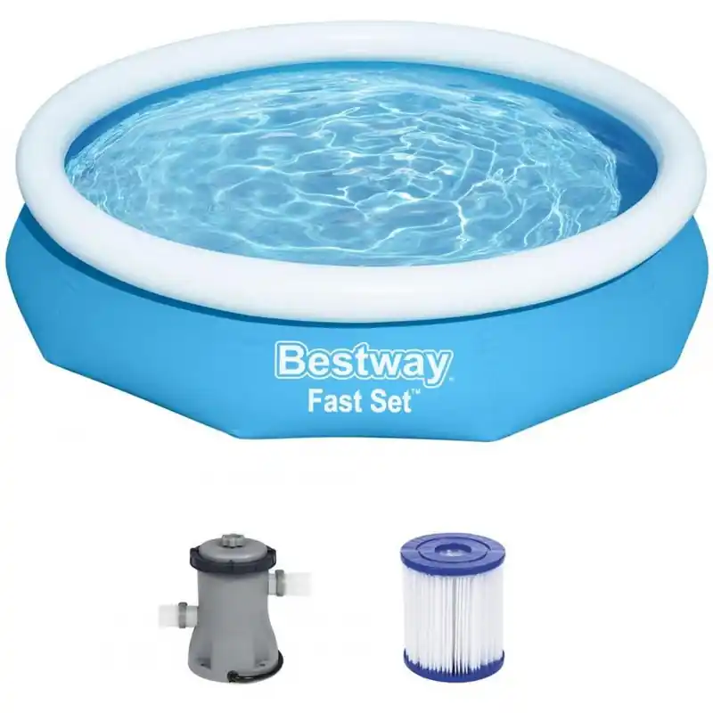 Zertifiziert BESTWAY Fast Set Aufstellpool-Set 305 x 66 cm, mit Filterpumpe, blau 57458