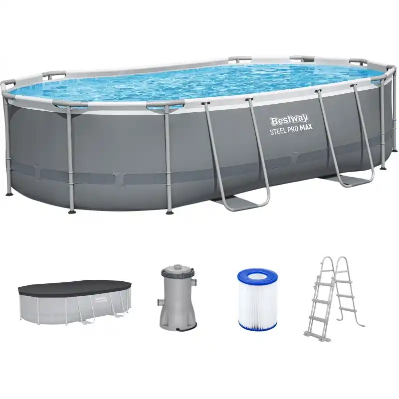 BESTWAY Steel Pro Max Frame Pool 488 x 305 x 107 cm, Komplett-Set mit Filterpumpe 56448 Abverkauf