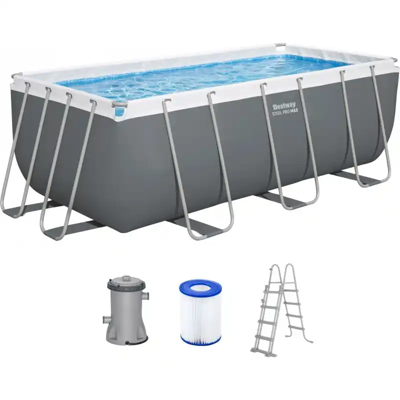 Zertifiziert BESTWAY Steel Pro Max Frame Pool-Set 412 x 201 x 122 cm, mit Filterpumpe 56456