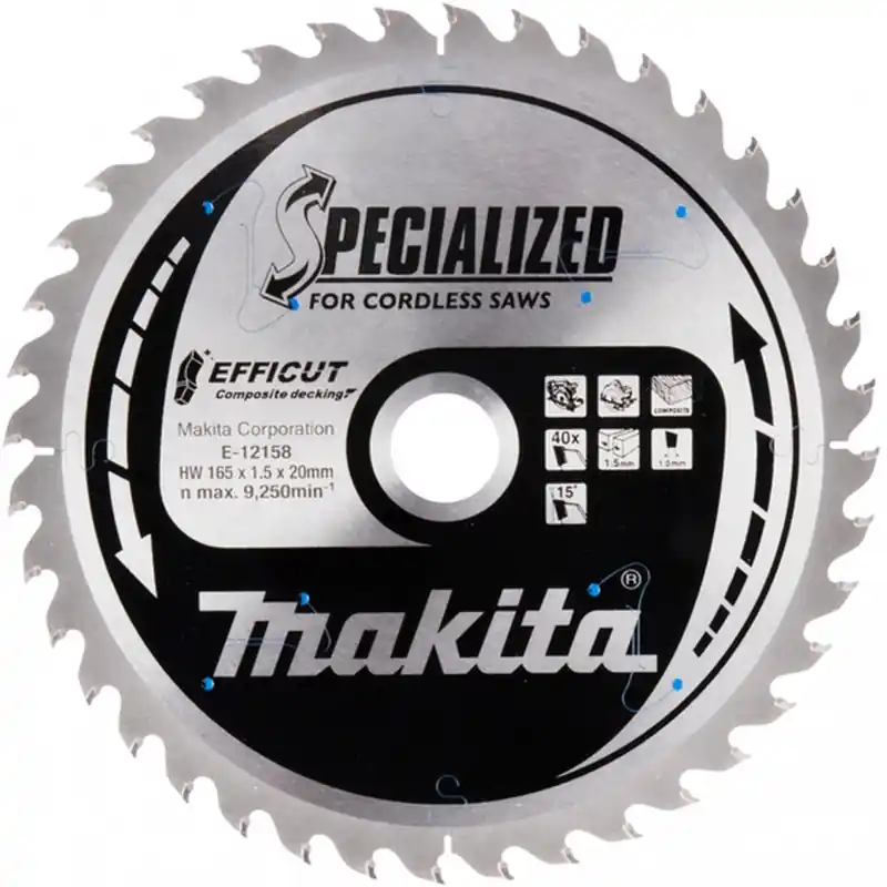 Bestpreis Makita E-12158 Kreissägeblatt Efficut, 165x20 40T für Kunststoff und Holz=new E-12223